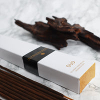 Oud Prachin- Organic Hand-rolled incense sticks coated with oud dust. Infused with saffron, osmanthus & spikenard- Box of 10