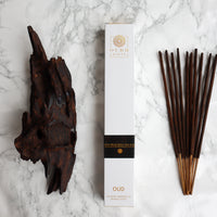 Oud Prachin- Organic Hand-rolled incense sticks coated with oud dust. Infused with saffron, osmanthus & spikenard- Box of 10