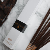 Oud Prachin- Organic Hand-rolled incense sticks coated with oud dust. Infused with saffron, osmanthus & spikenard- Box of 10