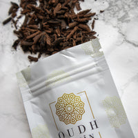 Organic Hair Bakhoor Chips - Mystic Arabian - coated with oud & sage dust. Infused with smokey lavender, citrusy frankincense, patchouli & oud - 5g