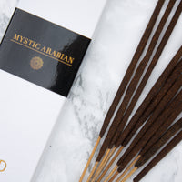 Mystic Arabian - Organic Hand-rolled incense sticks coated with oud & sage dust. Infused with smokey lavender, citrusy frankincense, patchouli & oud - Box of 10