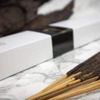 Egyptian Bakhoor - Organic Hand-rolled incense sticks coated with oud & sage dust. Infused with smokey lavender, citrusy frankincense, patchouli & oud - Box of 10
